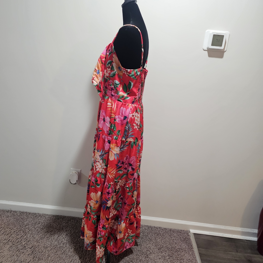 Eliza J Pink Floral Tie Front Tiered Maxi Dress Size 12 {Bx21} - Picture 6 of 12